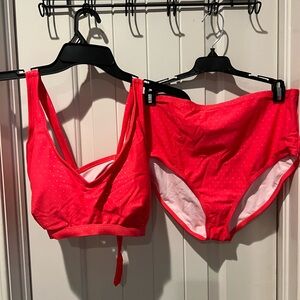 Women's Island Rays Polka Dot pink coral orange bikini swimsuit Set sz 1x